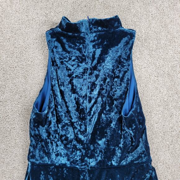 London Times Velvet Burn Out Dress Womens 8 Blue Cutout V Neck Band Collar Party - Picture 10 of 15